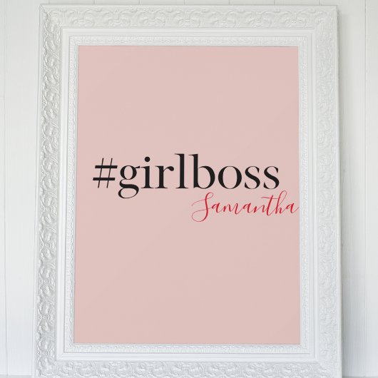 Modern Roze Meisje Boss & Name | Meisjescadeau Poster