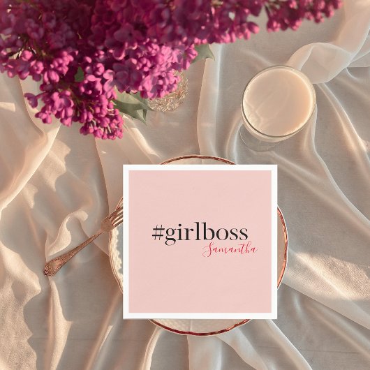 Modern Roze Meisje Boss & Name | Meisjescadeau Servet