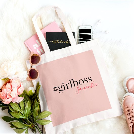 Modern Roze Meisje Boss & Name | Meisjescadeau Tote Bag
