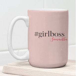 Modern Roze Meisje Boss & Name   Meisjescadeau Tweekleurige Koffiemok