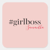 Modern Roze Meisje Boss & Name | Meisjescadeau Vierkante Sticker (Voorkant)