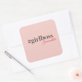 Modern Roze Meisje Boss & Name | Meisjescadeau Vierkante Sticker (Envelop)
