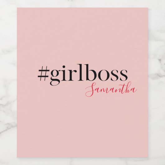 Modern Roze Meisje Boss & Name | Meisjescadeau Wijn Etiket (Enkel label)