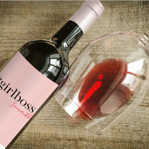 Modern Roze Meisje Boss & Name   Meisjescadeau Wijn Etiket