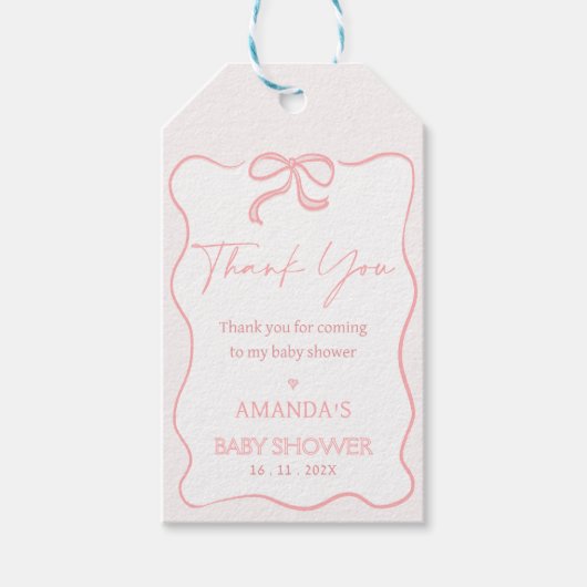 Modern Roze Meisje Bow Baby shower Dank u Label Cadeaulabel (Voorkant)