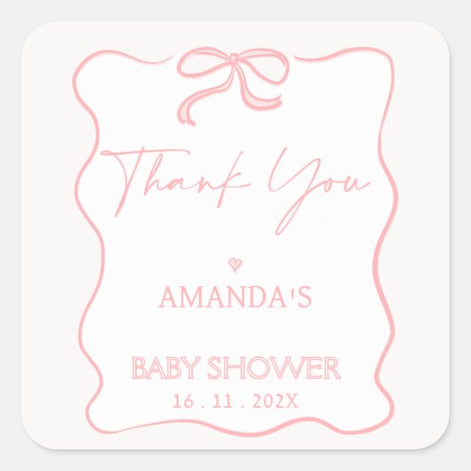 Modern Roze Meisje Bow Baby shower Dank u Sticker (Voorkant)