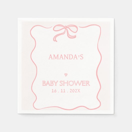 Modern Roze Meisje Bow Baby shower Papier Servet (Voorkant)