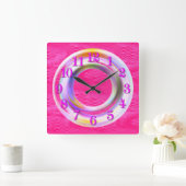 Modern, roze metaal, neon, uniek, aangepast vierkante klok (Huis)