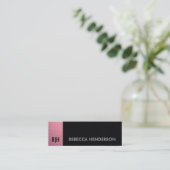 Modern roze metalen paneel en zwarte leer mini visitekaartje (Staand voorkant)