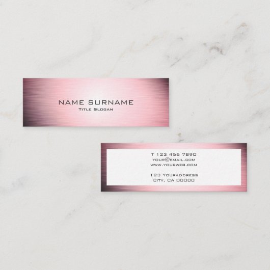 Modern roze metallisch geborsteld mini-Visitekaart Mini Visitekaartje (Voorkant / Achterkant)