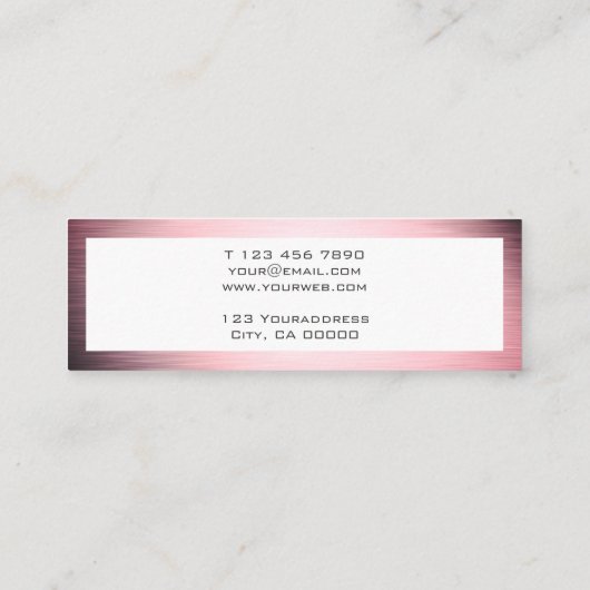 Modern roze metallisch geborsteld mini-Visitekaart Mini Visitekaartje (Achterkant)