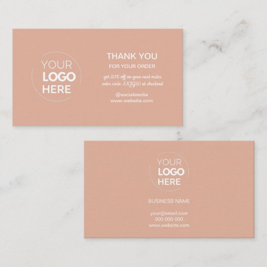 Modern Roze Minimalistische Logo-bestelling dank u Visitekaartje (Voorkant / Achterkant)