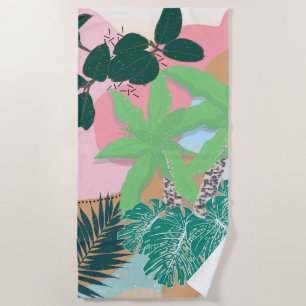 Modern roze Mint Tropical Foliage Creative design Strandlaken
