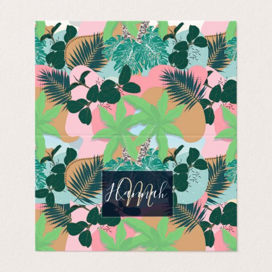 Modern roze Mint Tropical Foliage Creative design Visitekaartje (Buitenkant ongevouwen)