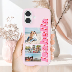 Modern Roze Monogram 5 Fotocollage iPhone 16 Hoesje