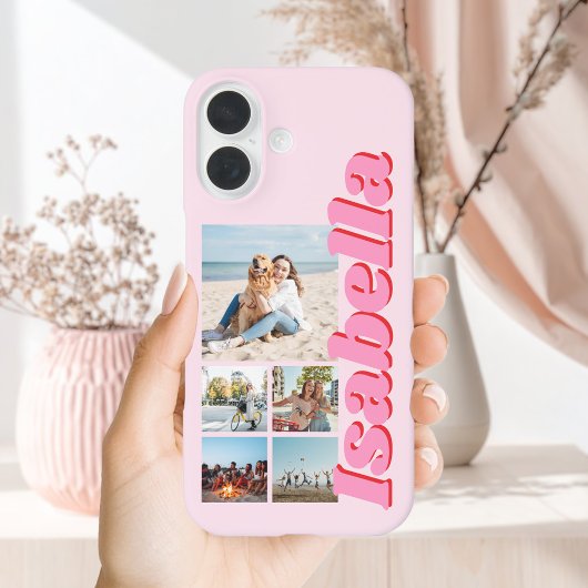 Modern Roze Monogram 5 Fotocollage Case-Mate iPhone Case