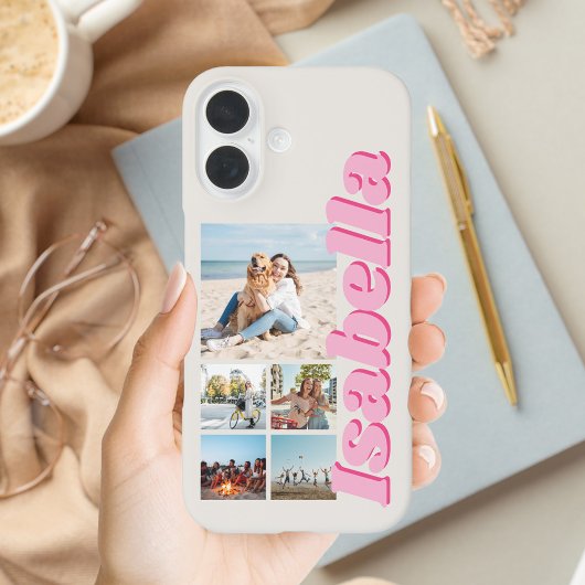 Modern Roze Monogram 5 Fotocollage Case-Mate iPhone Case