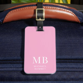 Modern roze monogram bagagelabel