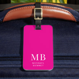 Modern roze monogram bagagelabel