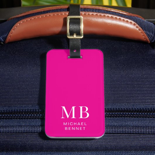Modern roze monogram bagagelabel (Voorkant Insitu 2)