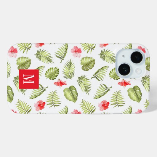 Modern roze monogram botanische palmbladeren Case-Mate iPhone case (Achterkant (horizontaal))