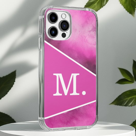 Modern roze monogram Case-Mate iPhone case
