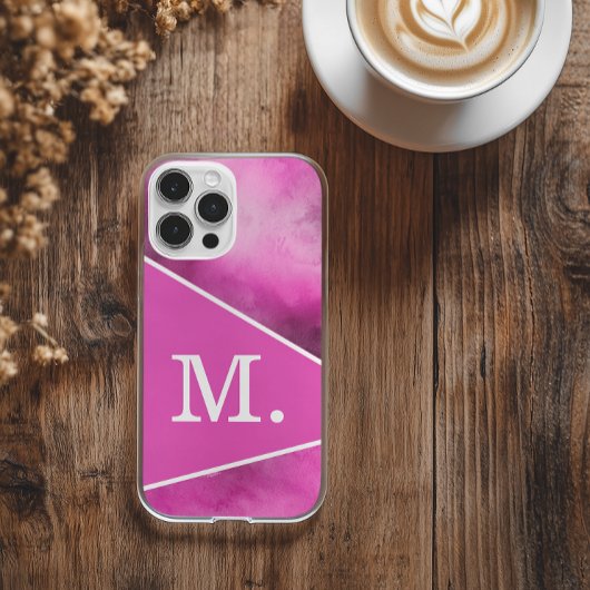 Modern roze monogram Case-Mate iPhone case