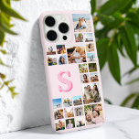 Modern Roze Monogram Custom 25 Fotocollage iPhone 16 Pro Max Hoesje<br><div class="desc">Creëer uw eigen gepersonaliseerde iPhone-hoesje met 25 van uw favoriete afbeeldingen in een aangepast fotocollage-raster naast monogram-initialen in roze kleur.</div>