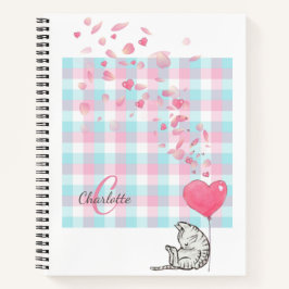 Modern roze monogram Cute Cat Notitieboek