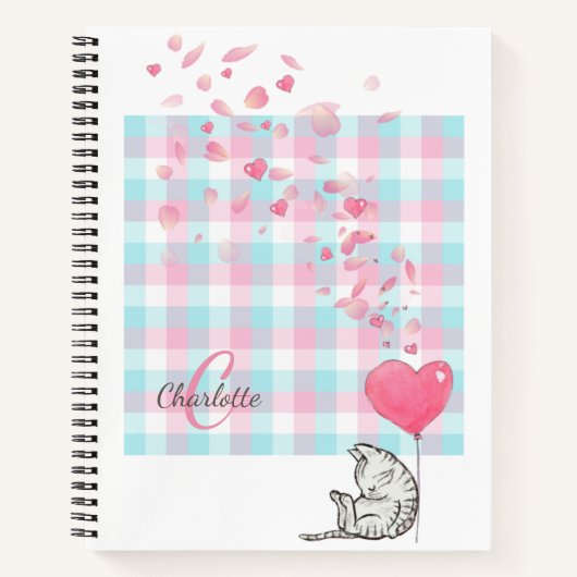 Modern roze monogram Cute Cat Notitieboek (Voorkant)