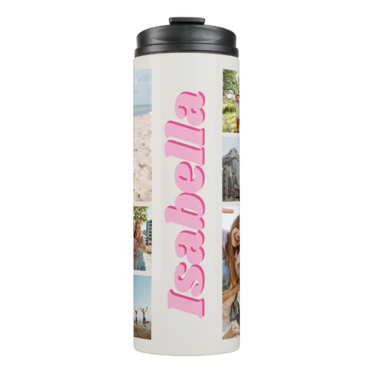 Modern Roze Monogram Gepersonaliseerde 10 Fotocoll Thermosbeker (Voorkant)