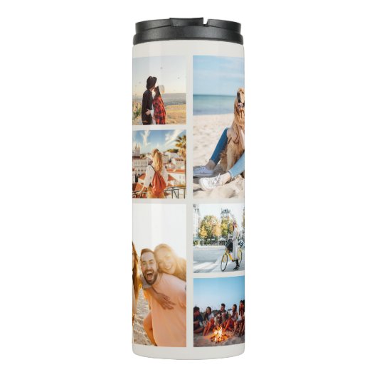 Modern Roze Monogram Gepersonaliseerde 10 Fotocoll Thermosbeker (Achterkant)