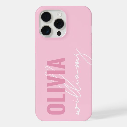 Modern roze naam monogram iPhone hoesje (Achterkant)