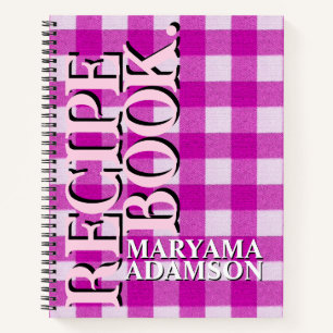 Modern roze naam receptenboek.   Girly Bold Plaid Notitieboek