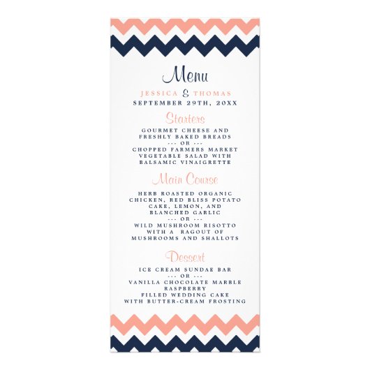 Modern Roze & Navy Chevron Wedding Menu (Voorkant)
