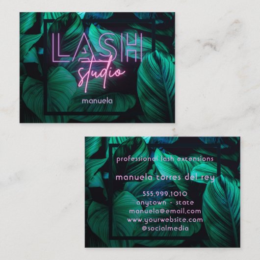 Modern roze Neon Lash Studio Professional Visitekaartje (Voorkant / Achterkant)