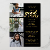 Modern Roze Nu & Toen 3 Foto Graduation Party Folie Uitnodiging (Voorkant)