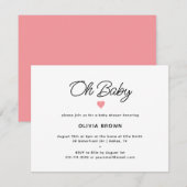 Modern Roze Oh Baby shower Invitation Informatiekaartje (Voorkant / Achterkant)