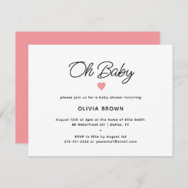 Modern Roze Oh Baby shower Invitation Informatiekaartje