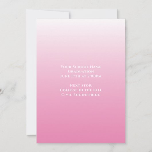 Modern Roze Ombre Afstuderen 3 foto's Afstuderen Aankondiging (Achterkant)