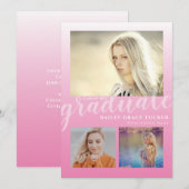Modern Roze Ombre Afstuderen 3 foto's Afstuderen Aankondiging (Voorkant / Achterkant)