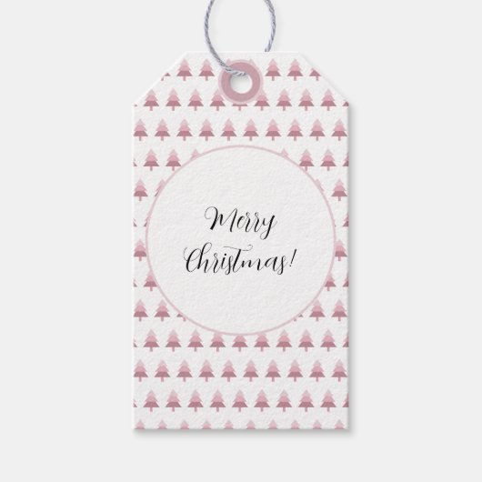 Modern roze ombre kerstboom patroon cadeaulabel (Voorkant)