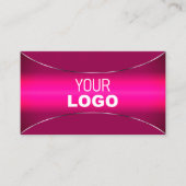 Modern roze ombre met Chic Silver Border en Logo Visitekaartje (Voorkant)