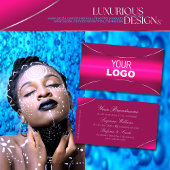 Modern roze ombre met Chic Silver Border en Logo Visitekaartje