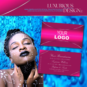 Modern roze ombre met Chic Silver Border en Logo Visitekaartje