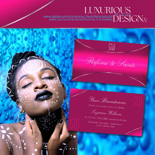 Modern Roze Ombre met Zilveren Grens en Monogram Visitekaartje