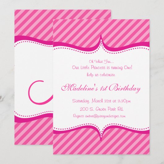 Modern Roze op de uitnodiging van Hot Pink Stripe (Voorkant / Achterkant)