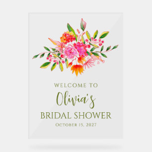 Modern Roze Oranje Floral Vrijgezellenfeest Welkom Acryl Bord