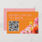 Modern Roze Oranje Geel Huwelijk QR Code RSVP Informatiekaartje (Voorkant / Achterkant)