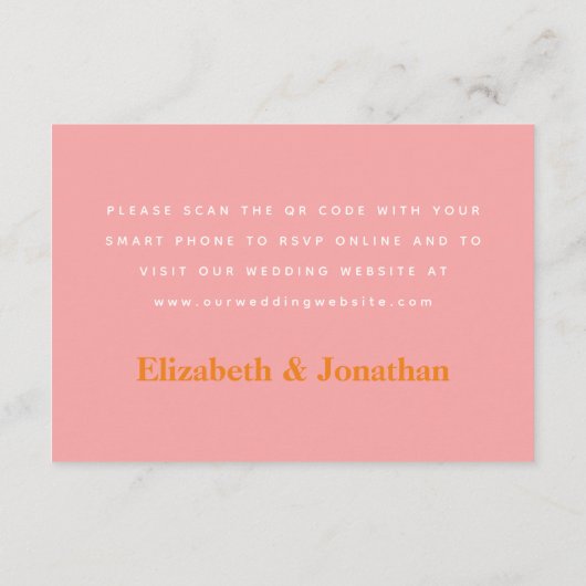 Modern Roze Oranje Geel Huwelijk QR Code RSVP Informatiekaartje (Achterkant)